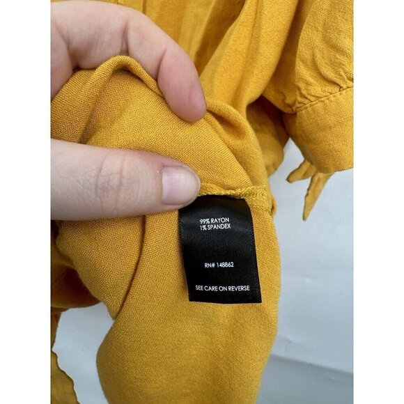Torrid Top Women 2X Yellow Slub Button Up Tie Sleeve Boho Western Farmhouse - Picture 6 of 11